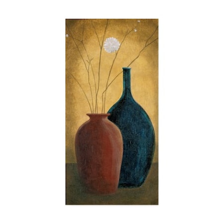 Pablo Esteban 'Two Thick Vases And Flowers' Canvas Art,24x47